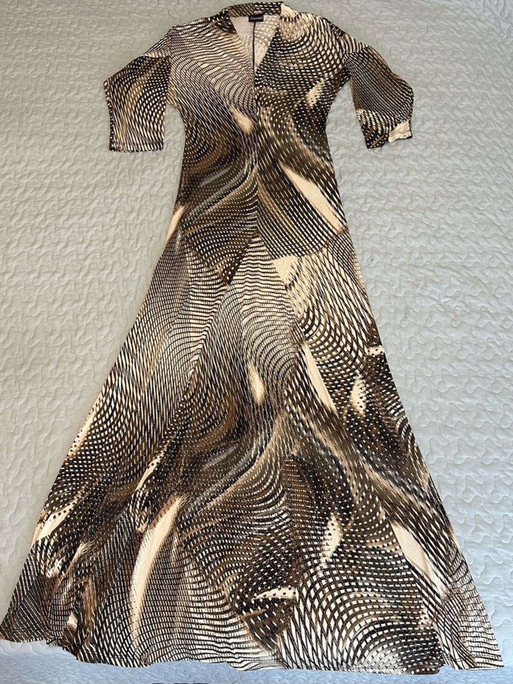 Frederick's of Hollywood Brown & Cream Abstract Pattern Women’s Maxi Dress